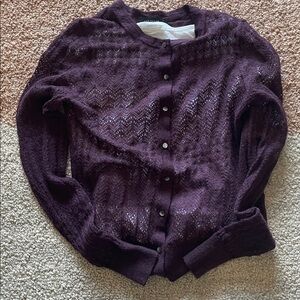 Feminine Ann Taylor XS Fine Weave Aubergine Cardigan 43% Mohair Vintage 90s